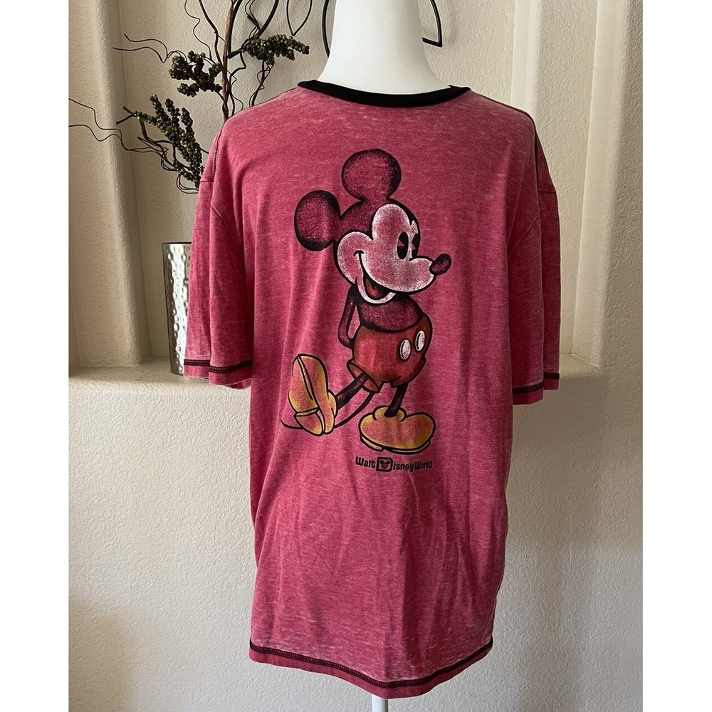Mickey Mouse Walt Disney World Red Slub Knit Black Ringer T-shirt Unisex Small